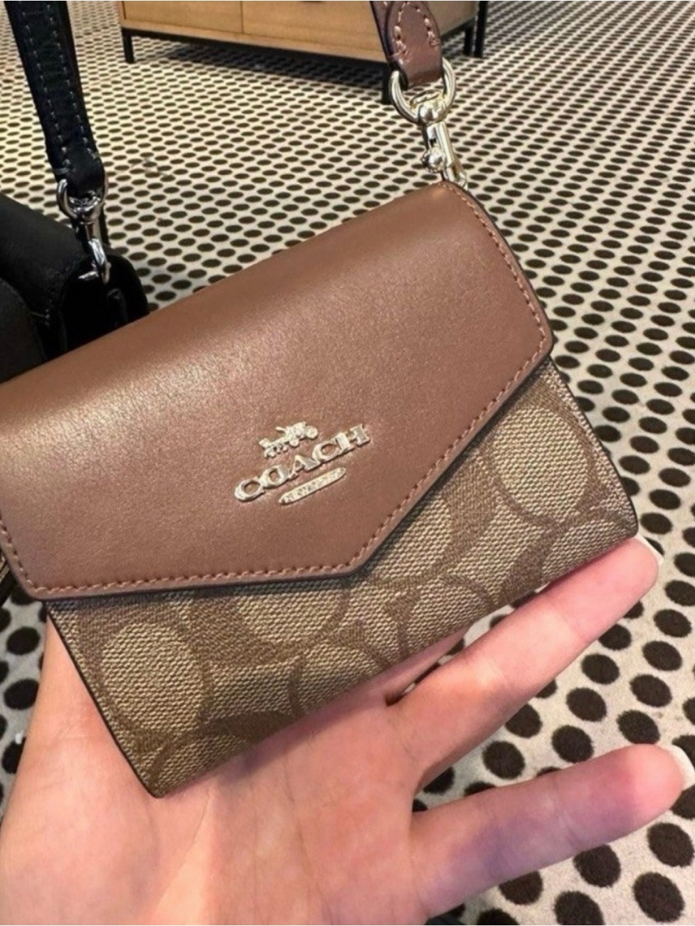 Coach Two-Tone Brown Signature Mini Crossbody Wallet